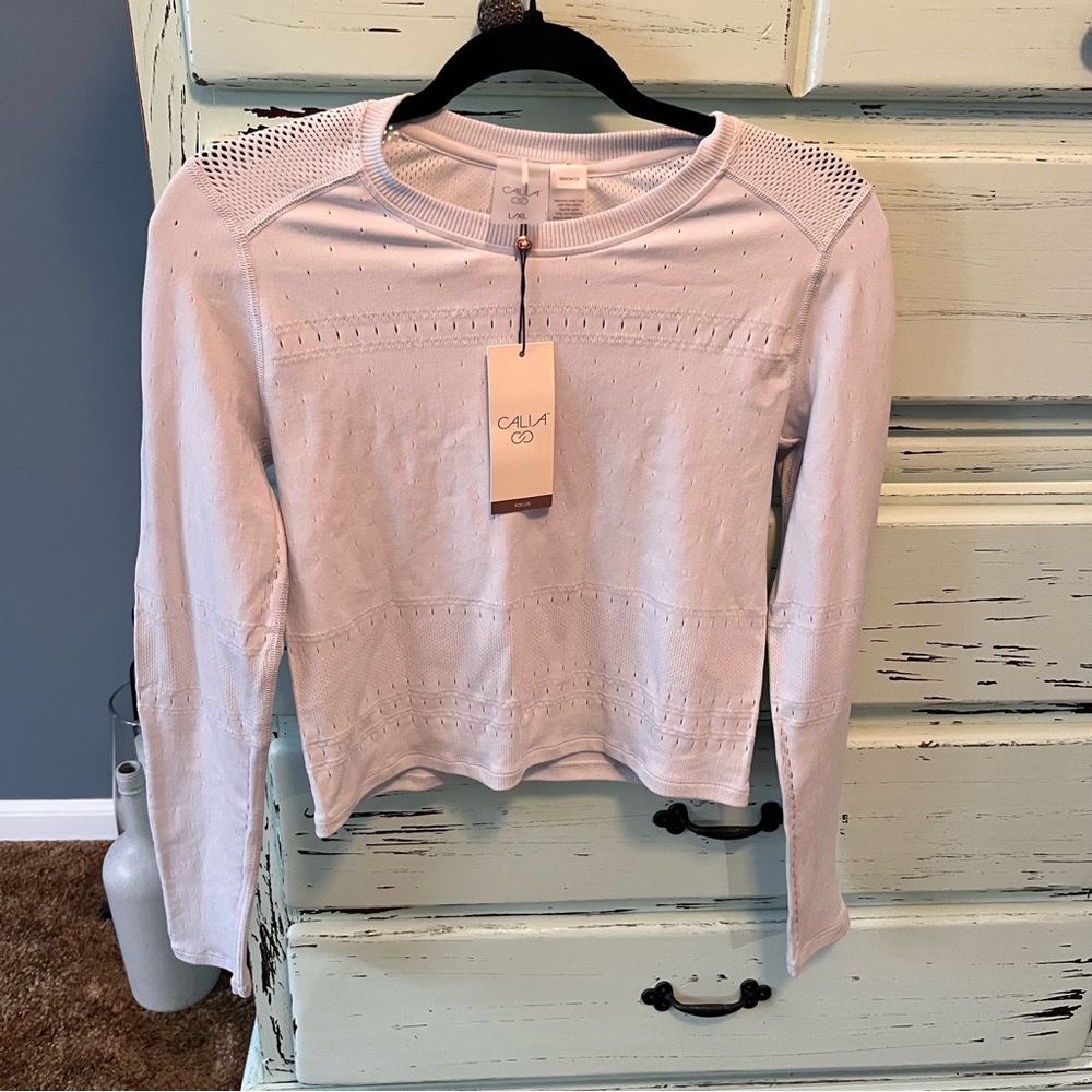 CALIA Women’s Pointelle Long Sleeve shirt, light blue. Size lg/xl, new with tags